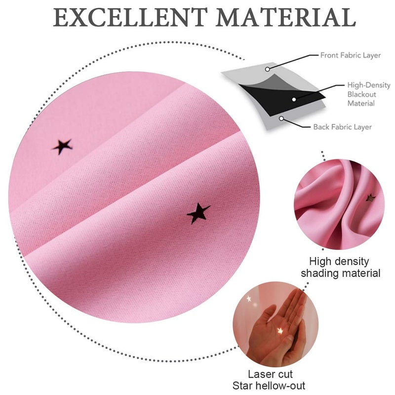 UNISTAR 2 Panels Stars Blackout Curtains for Bedroom Girls Kids Baby Window Curtain Double Layer Star Cut Out Aesthetic Living Room Decor Wall Home Decorations Curtain,W52 x L84 Inches,Pink - Image 4